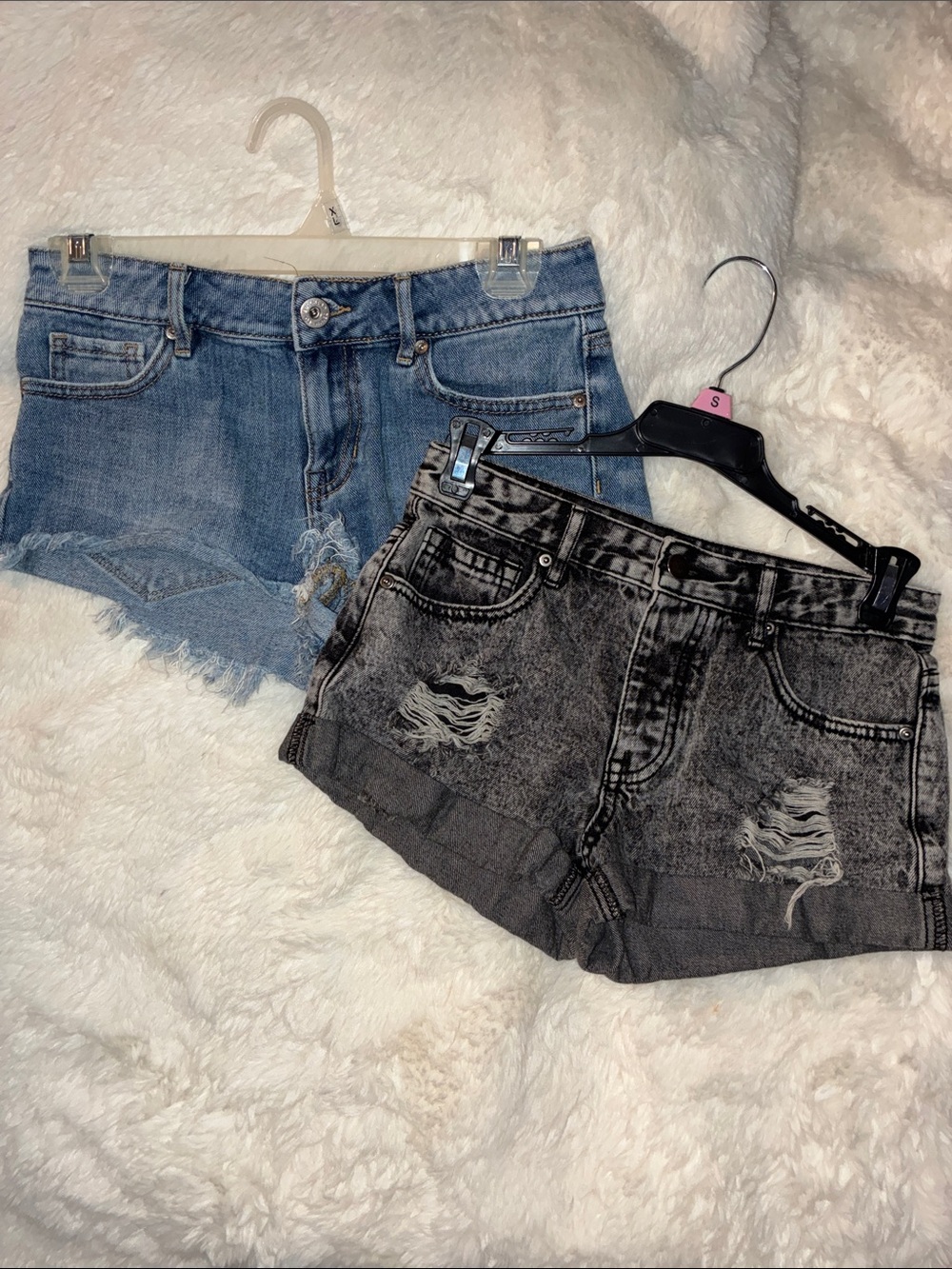 Distressed Denim Shorts Duo - Blue & Black Wash